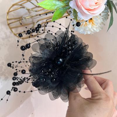 Netzstoff Blume Haarspange Damen Hai Pferdeschwanz Clip Kopfschmuck Temperament Perlen Quasten Kopfbedeckung