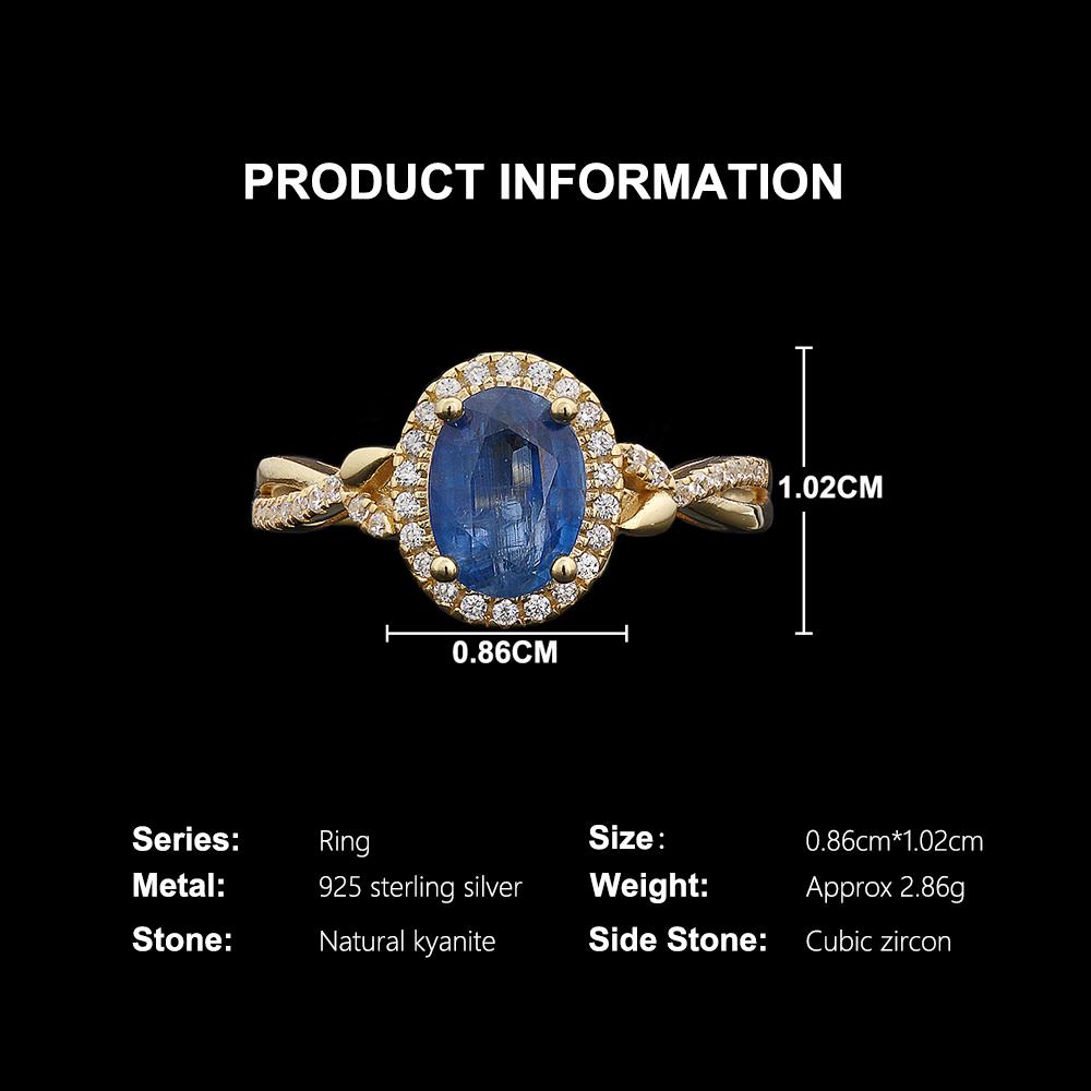 Light Luxury 925 Sterling Silver Ring December Gemstone Natural Oval 6*8mm Kyanite Fine Jewelry for Women's Birthday Gifts