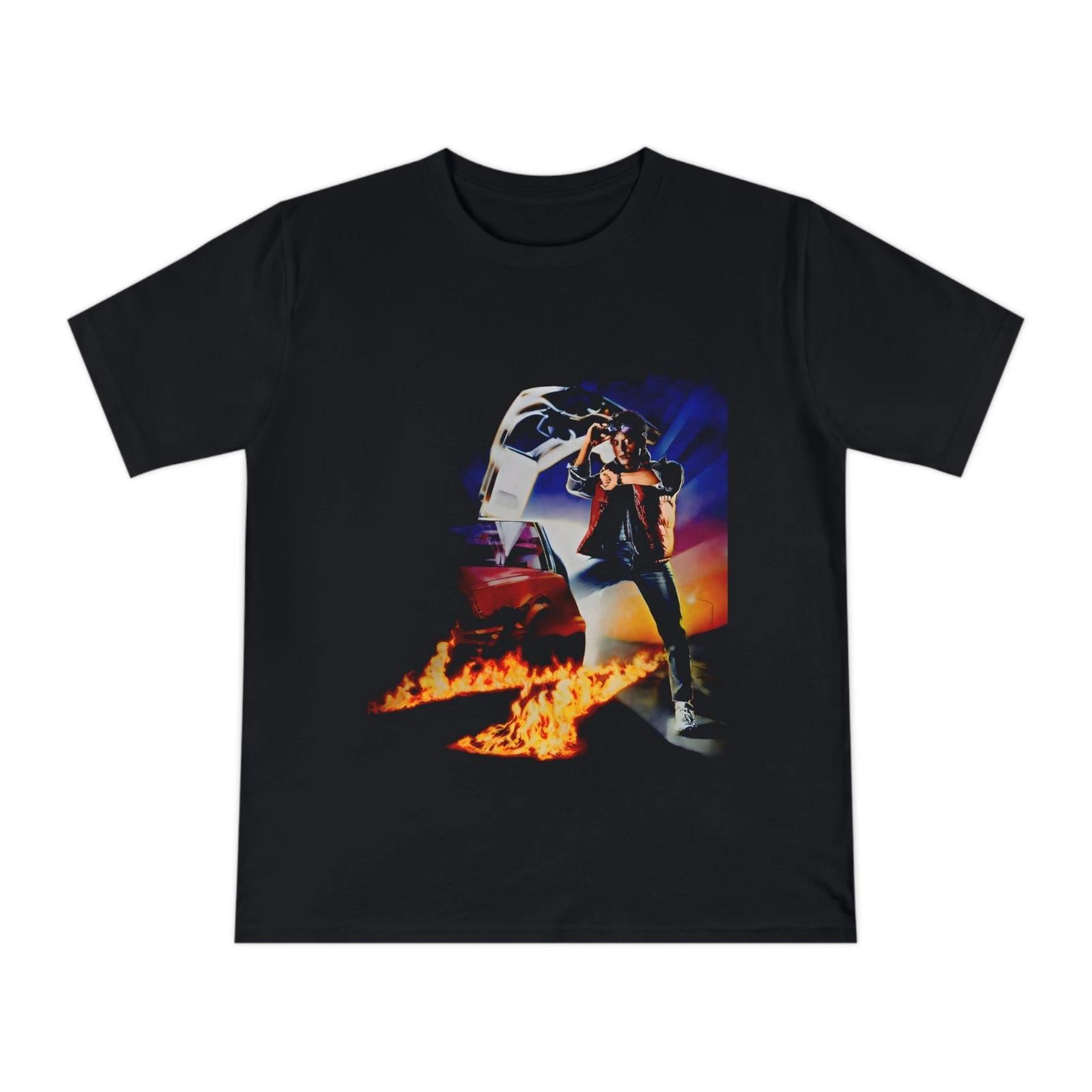 Back to the Future Retro Time Travel Movie Poster T-Shirt, Marty McFly DeLorean 2XL