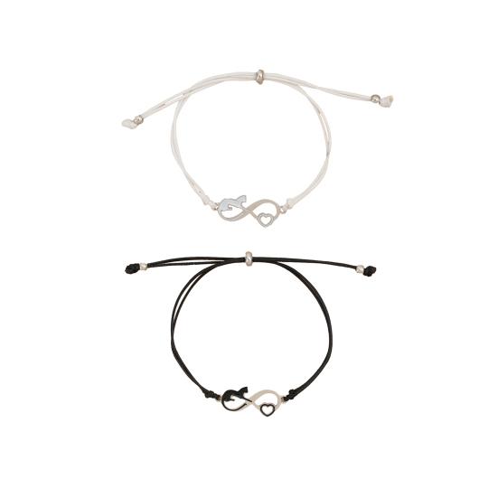 Women Bracelet Oil-dropping Handmade Braided Adjustable Soft Love Heart Black Cat Charm Rope String