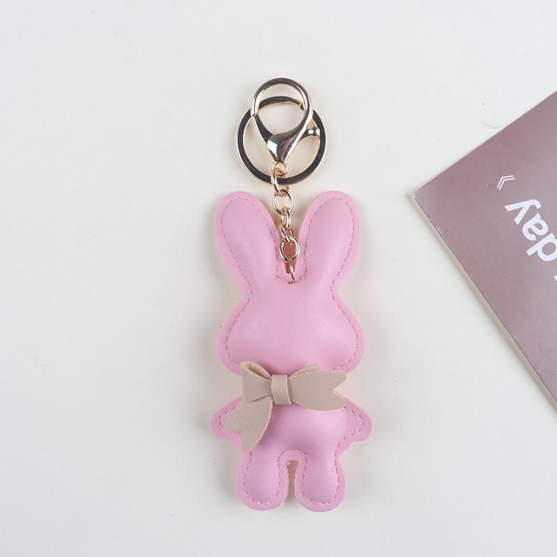 Trendy Cartoon Bowknot Bunny Keychain - Cute PU Pendant for Bags & Phones