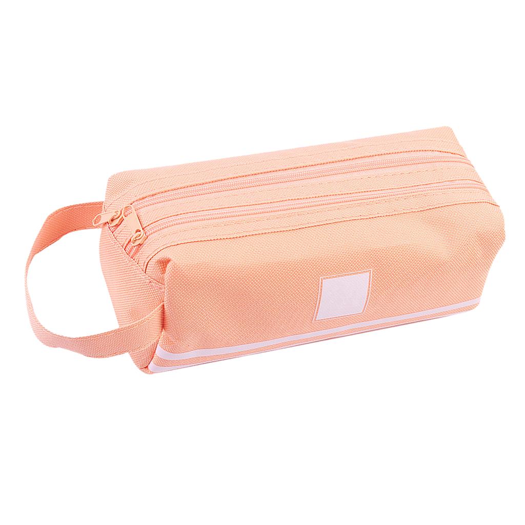 Large Pencil Case Pink Double Tier Handle Design Large Capacity Durable Canvas Pencil Bag for