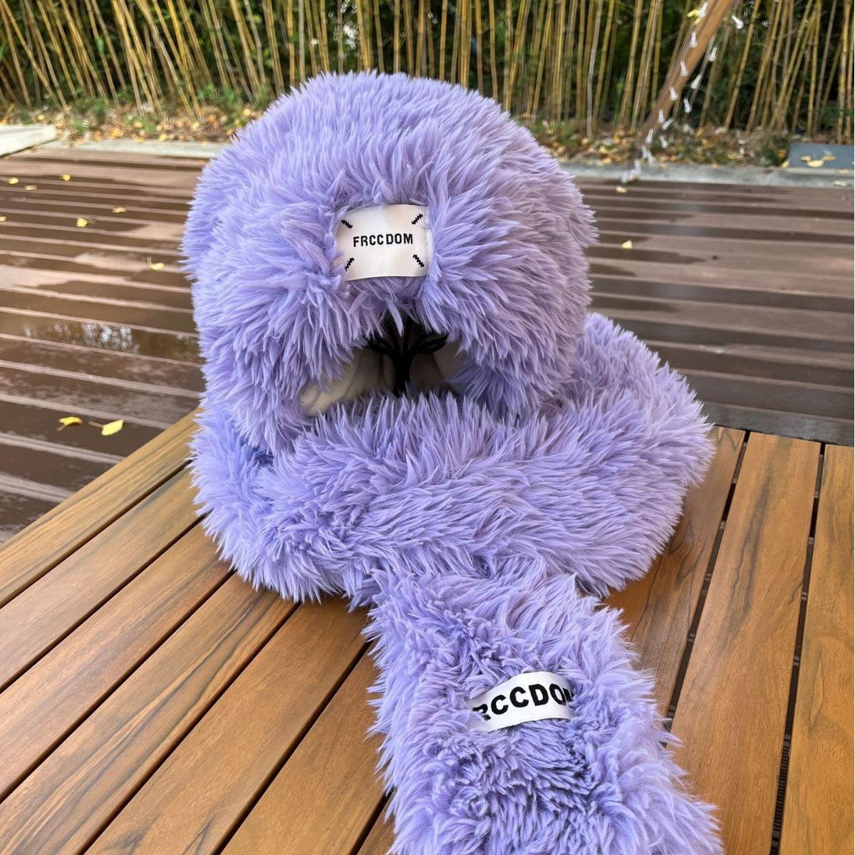 

Outdoor cute long rabbit ear hat women s winter versatile plush pullover hat lace-up warm Lei Feng hat M（56-58cm） фиолетовый