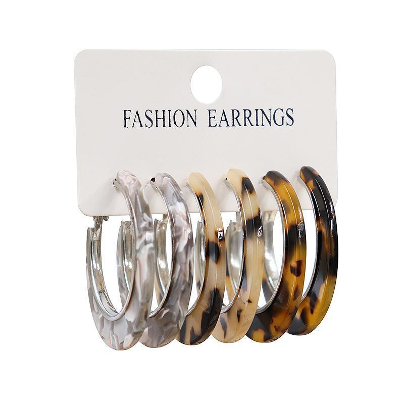 

Silver needle smudged leopard print acetate plate C-shaped earrings Maillard retro exquisite earrings niche high-end earrings women