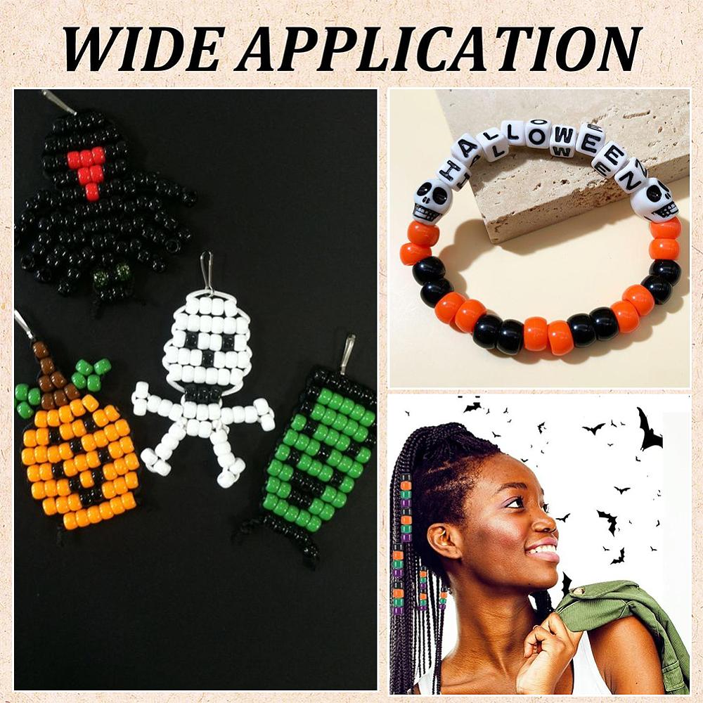 800Pcs 4 Colors Halloween Opaque Plastic Beads Barrel Mixed Color 9x6mm Hole: 3.8mm
