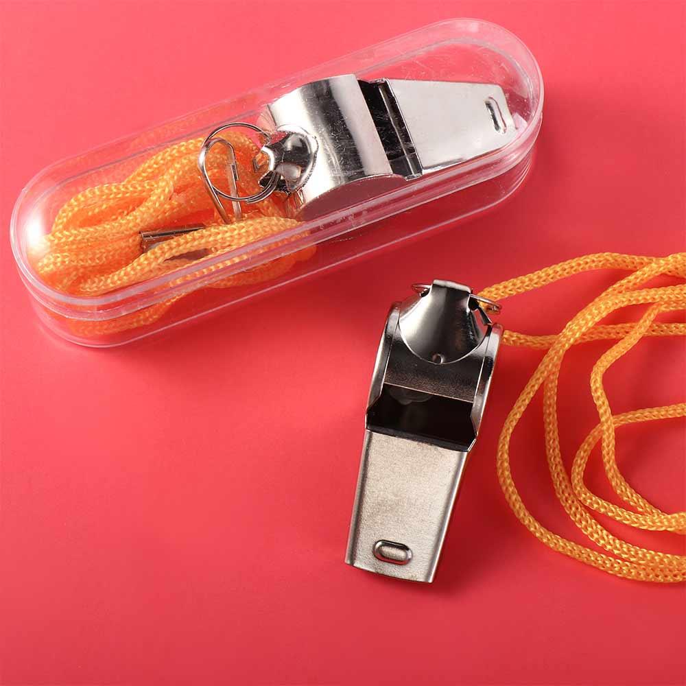 Loud Metal Whistle with Rope Referee Whistles Team Sport Stainless Steel Whistles  Rugby