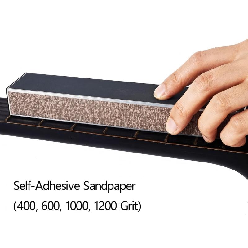 Professional Guitar Bass Fret Leveling Beam 250mm Metal Polishing Tool with 4 Grit Sandpapers for Instrument Maintenance