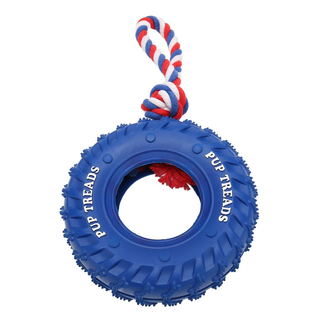 Dog Tire Chewing Toy Bite Resistant Treat Dispensing Rubber Aggressive Dog Tug Toy with Rope for Medium Large Dogs