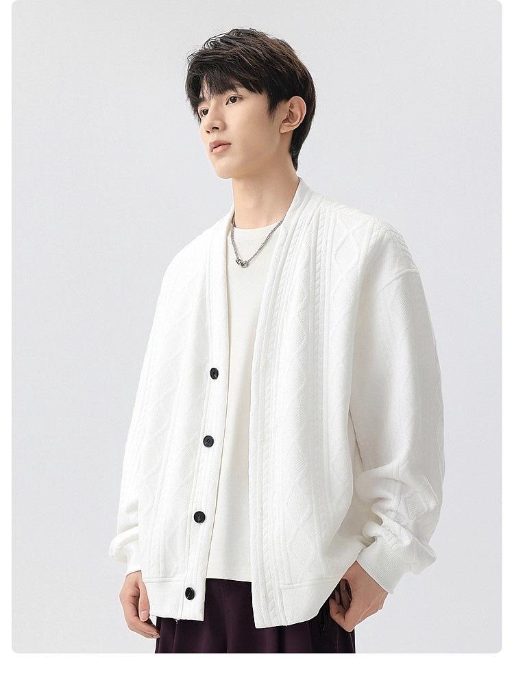 Men's Oversize V-Neck Korean Style Hoodie Cardigan - Casual Plus Size Trendy