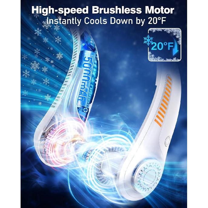 Portable Neck Fan - Rechargeable Personal Fan with Neck Support, 5-Speed Quiet Lightweight Long Lasting Neck Fan, Battery Operated Full Surround