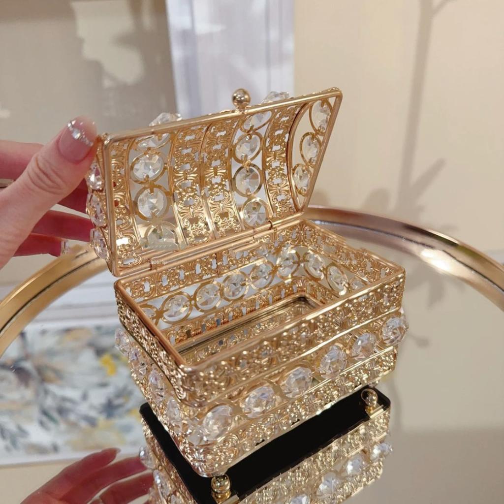 1PC Jewelry Decorative Box, Gold Necklace Ring Silver Earrings Jewelry Storage Box, Luxury Desktop Crystal Storage Jewelry