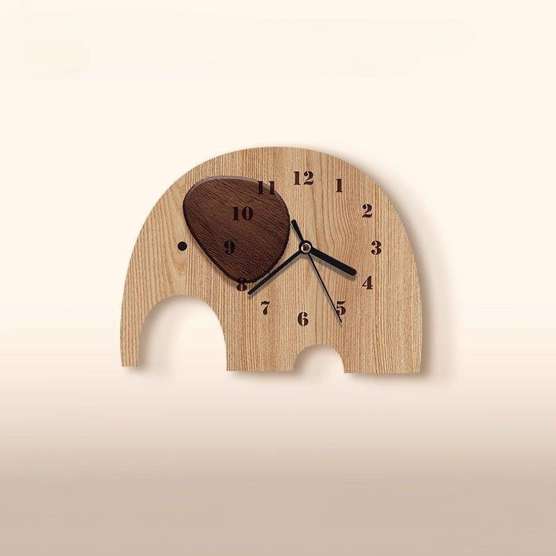 Elephant Wall Clock Restaurant's New Log-style Decorative Painting, Cute Cartoon Clock, and Creative Clock Wall Hanging in The Living Room