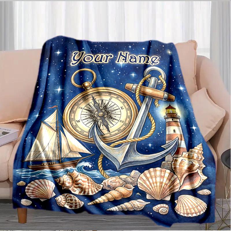 1PC Custom Name Nautical Starry Night Adventure Flannel Blanket Versatile,all-season Throw Suitable for the Living Room,bedroom,camping,travel,and Gif