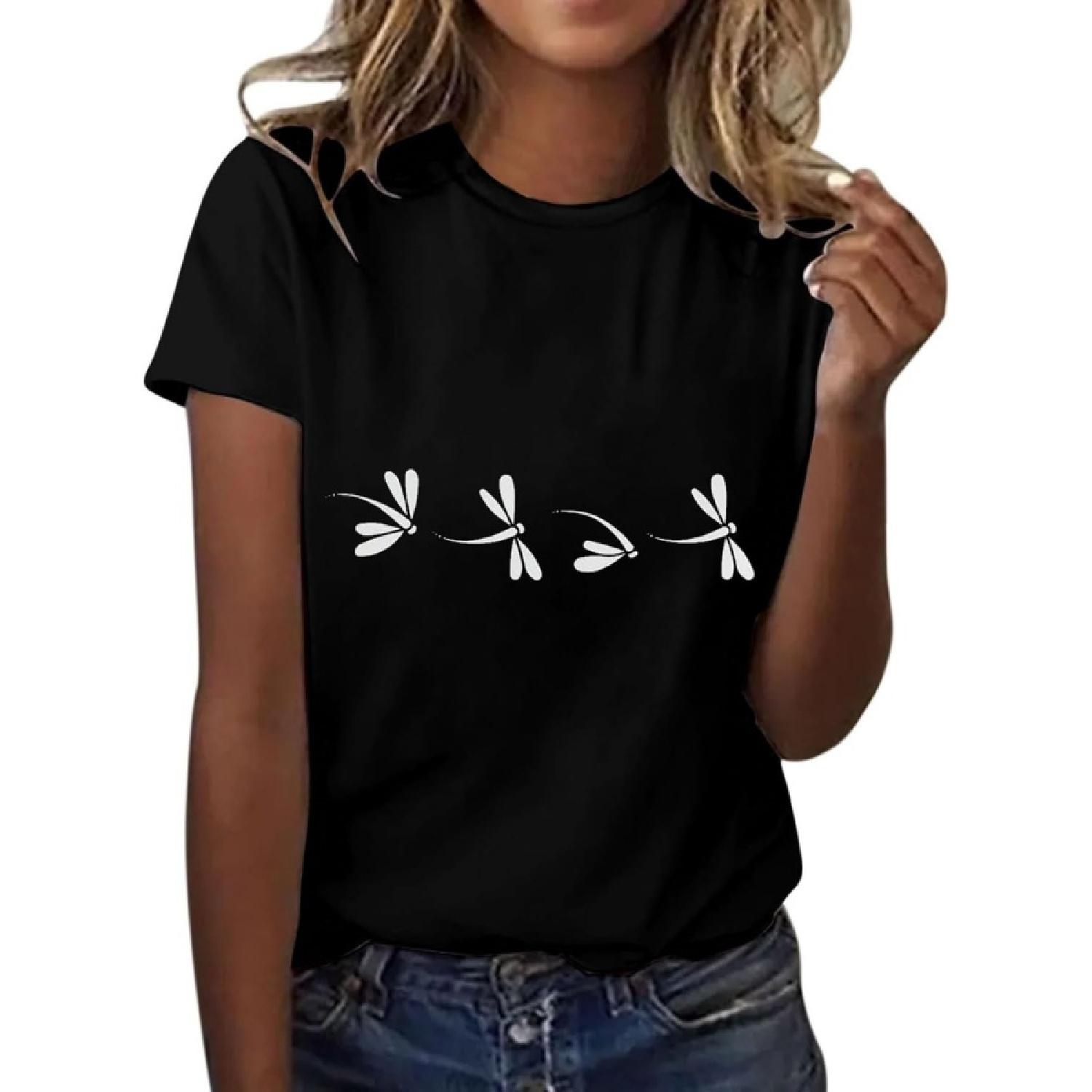 

Women s Graphic Tees Casual Summer Funny Dragonfly Printed Short Sleeve Cute T Shirts Tops Graphic Tees for Women XXXXXL різнокольоровий