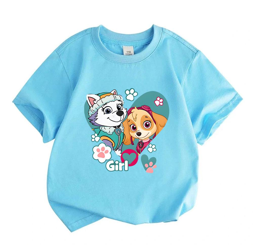 Kids Boys Girls 100% Cotton Short Sleeve Crew Neck T-Shirt, Cute Cartoon Puppy Friends Printed Casual Tees for Children Daily Wear Summer Soft Breatha