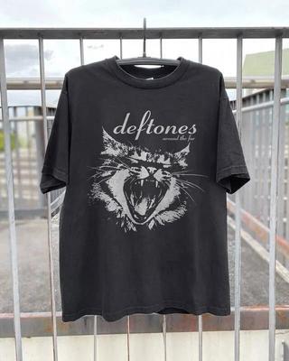 Deftones Around The Fur Cat Graphic Tee, Black Cotton T-shirt, Size S-5XL
