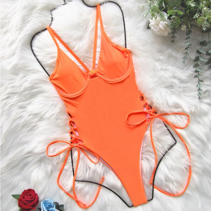 Costume da bagno da donna tinta unita costume intero ritaglio coulisse bikini sexy costumi da bagno brasiliani 8 colori