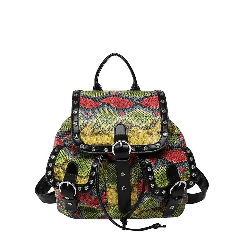 

Summer backpack 2025 new Korean version fashion retro handbag women versatile travel snake pattern small backpack tide жовтий