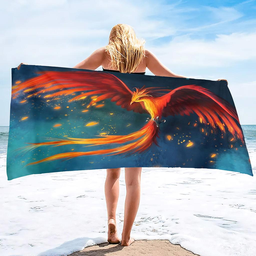 Phoenix Print Beach Towel Microfiber Oversized Travel Towels Lightweight Compact Beach Accessories for Swimming Camping Holiday