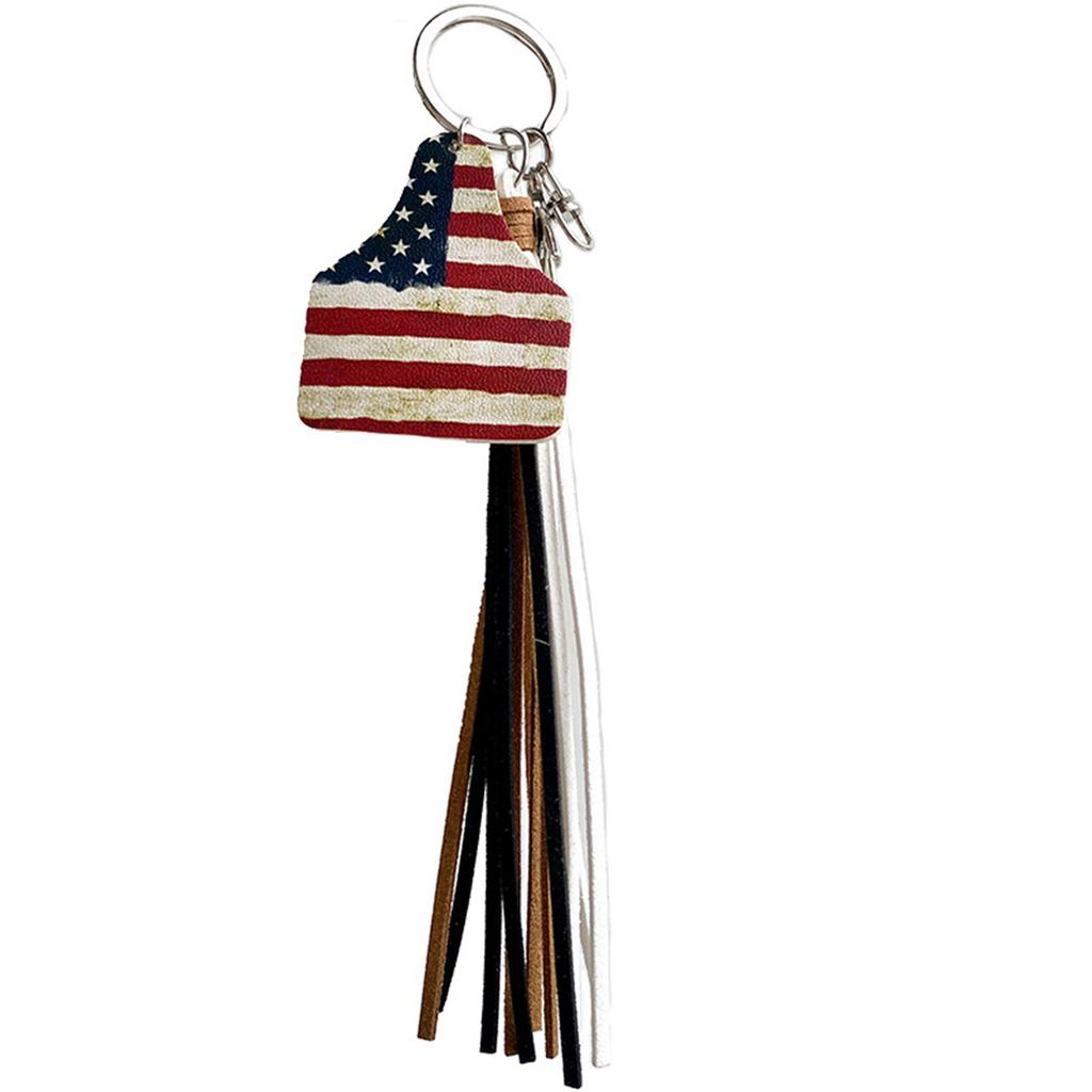 Keychain Western Denim Pendant Cactus US Flag Leather Keychain Multi Color Ethnic Style Pendant