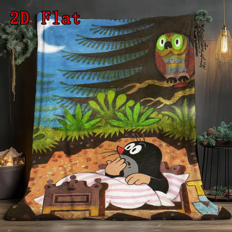 Retro Cartoon Maulwurf Geschichte 2D Flaches Muster Flanell Decke Hohe Qualität Alle Jahreszeiten Wärme und Komfort Perfekt für Weihnachtsgeschenke.PMT0914357
