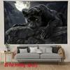 Black Panther Canvas Tapestry Moonlit Forest Glowing Eyes Polyester Wall Hanging For Home Living Room Bedroom Office Decor