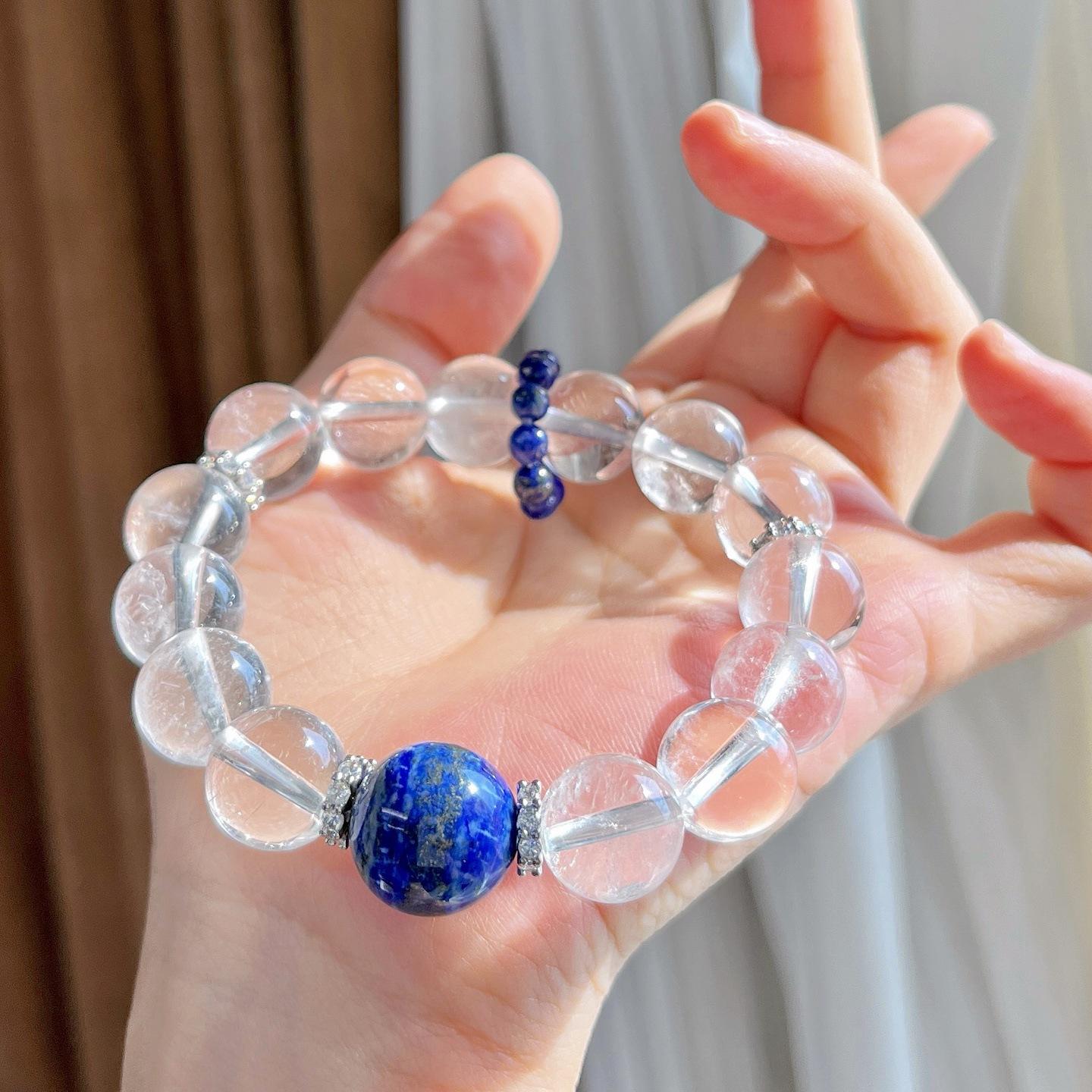 Vintage High-End Natural White Crystal Lapis Lazuli Design Bracelet Bracelet.