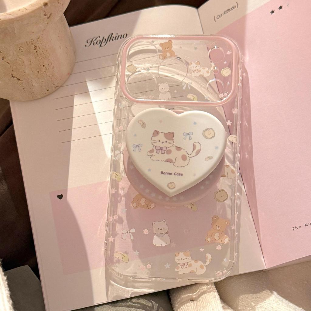 Cute Kitten Heart-Shaped Magnetic Phone Case for iPhone 16, iPhone 17, and iPhone 17 Pro Max