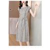 Chic Round Neckline Long Dress with Vintage Floral Print for Women