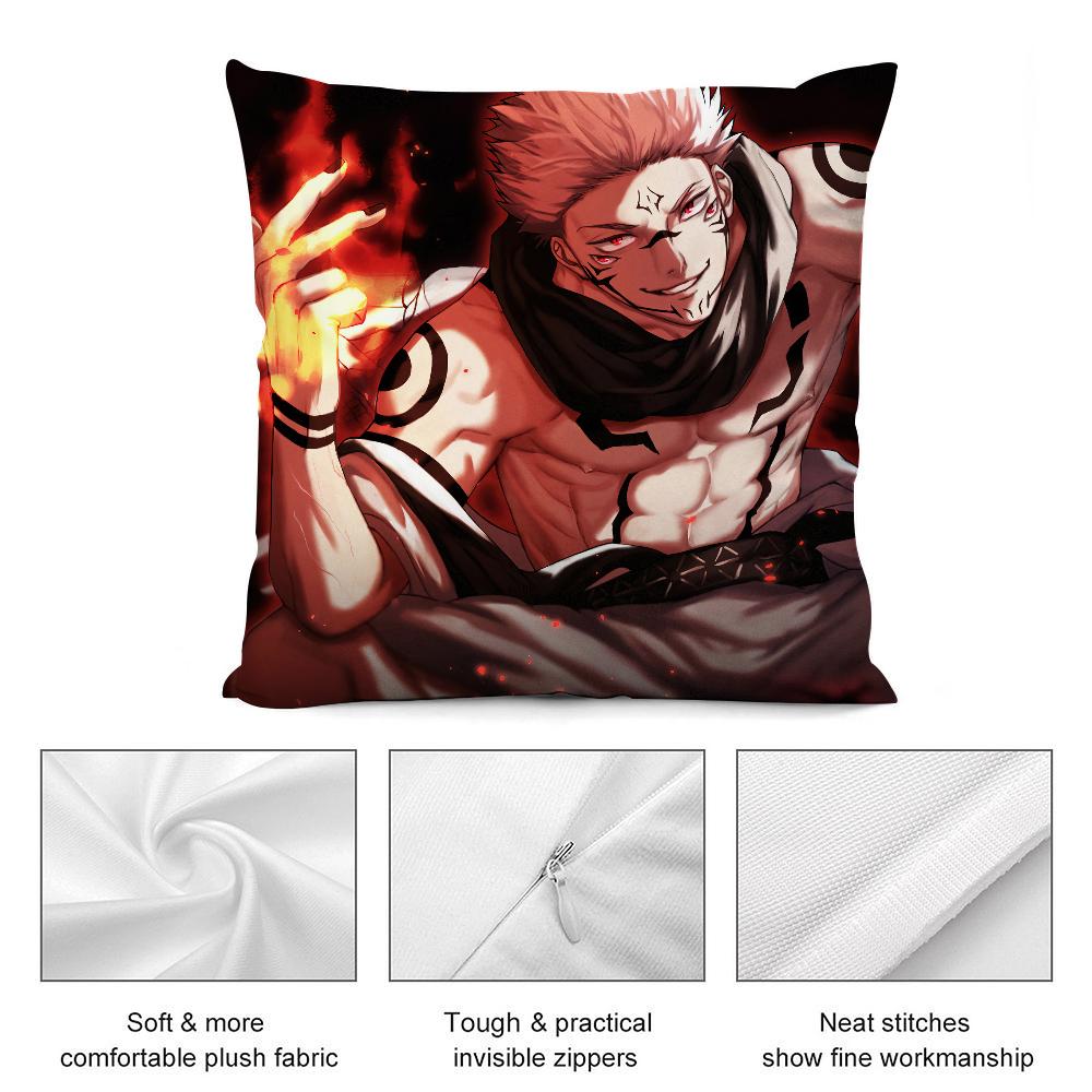 J-Jujutsu Kaisen Ryomen Sukunas Pillow Case Short Plush Pillow Covers Sofa Decor Gift Home Double-Sided Printing Cushion Cover