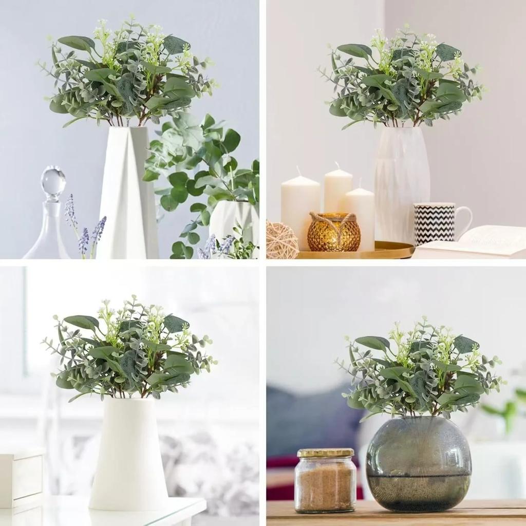10/20Pcs Artificial Eucalyptus Leaf Stems Green Fack Plants Living Room Decoration Bride Wedding Holding Flowers Bouquet Decor