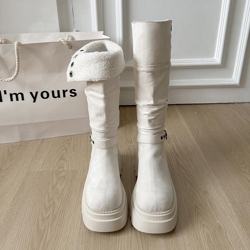 Women's lightweight thick-soled winter warm one-step snow boots padded lining non-slip wear casual sports long cotton boots