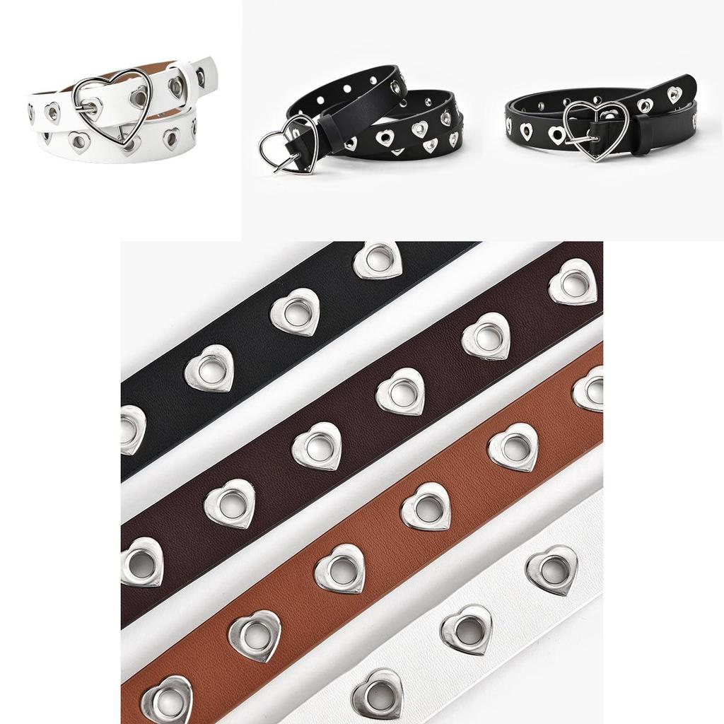 Stylish Heart Buckle Decorative Women's Denim Belt With Faux Leather Material In Black White Coffee And Camel Colors