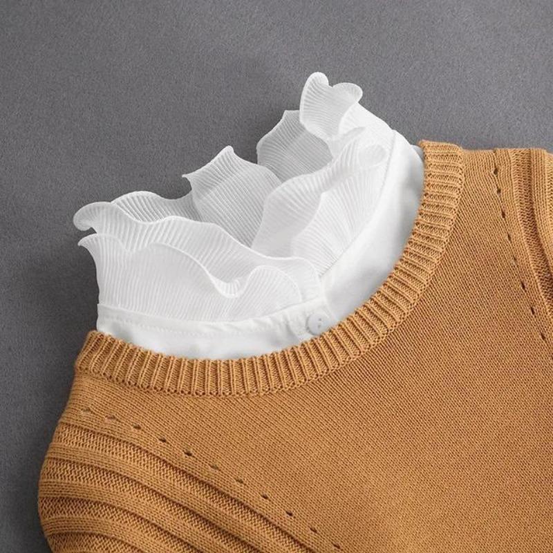 New Women White Lace Fake Collar Vintage Shirt Detachable Collar Front Tie Men Lapel Blouse Top Sweater Cotton False Collars