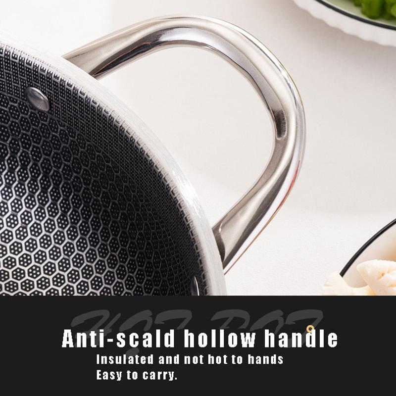 Sartén antiadherente de acero inoxidable 316 de grado alimenticio de 28/30 cm con fondo de panal para cocina de inducción, cocina de gas y wok general.