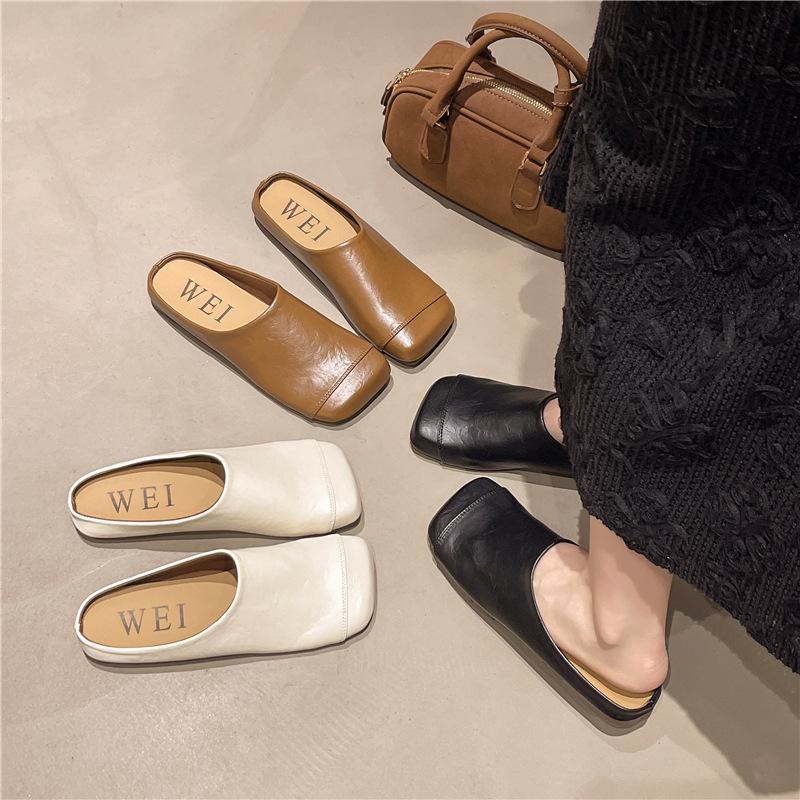 French flat-bottomed Birkenstock versatile bag head half slippers women's shoes 2025 new spring and summer retro niche lazy single shoes