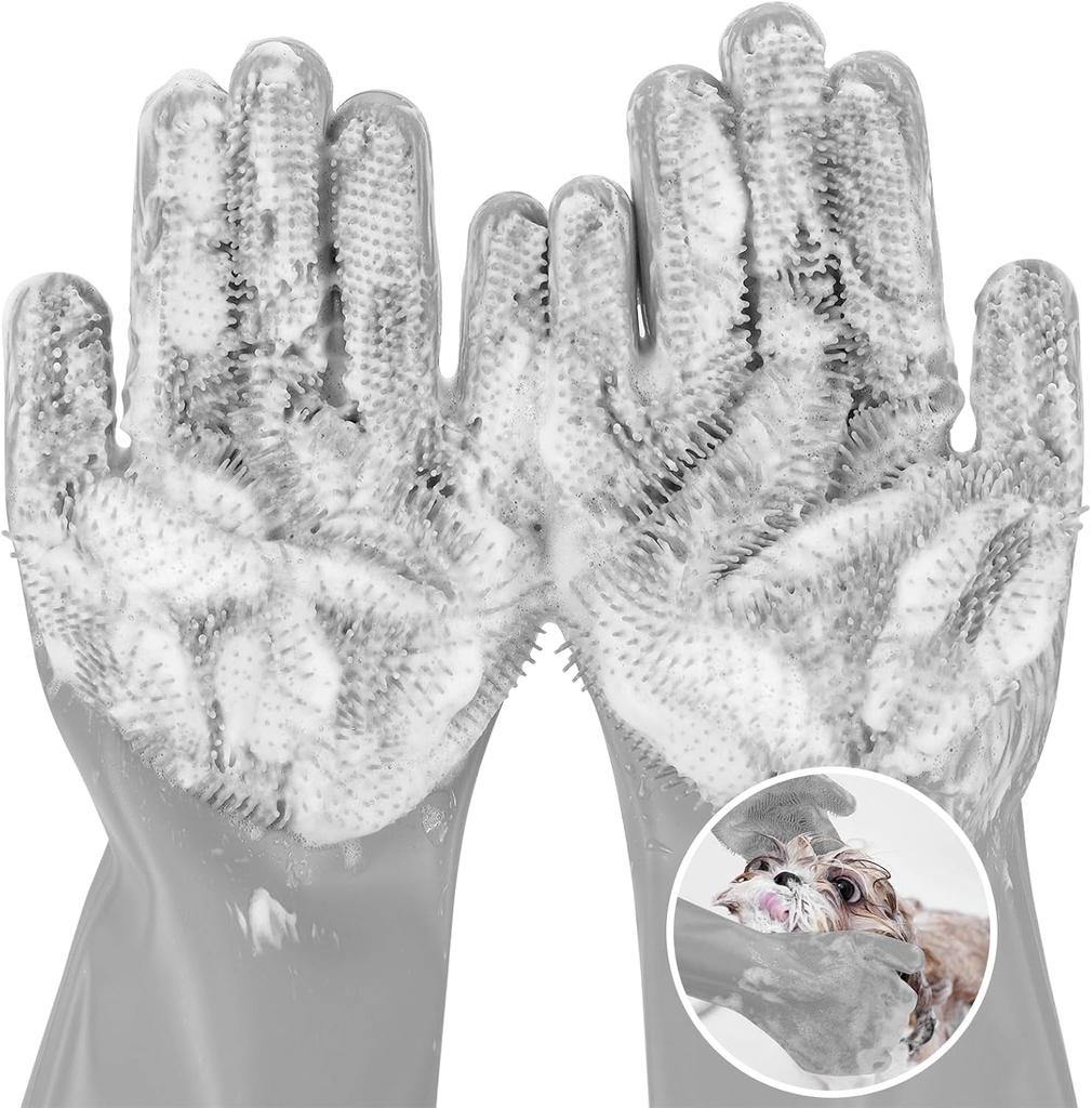 Handschuhe zur Fellpflege von Haustieren – hitzebeständige Silikonhandschuhe mit hochdichten Zähnen, verbessertes Fünf-Finger-Design zum Baden und Massieren von Hunden und Katzen