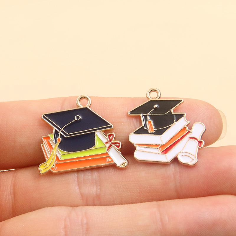 Graduation Season DIY Alloy Enamel Charms: Cap, Flowers, and Book Pendants