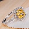 Exquisite Luxury Micro-inlay Zircon Square Four Claw Yellow Crystal Stainless Steel Rings for Women Bride Wedding Charm Jewelry