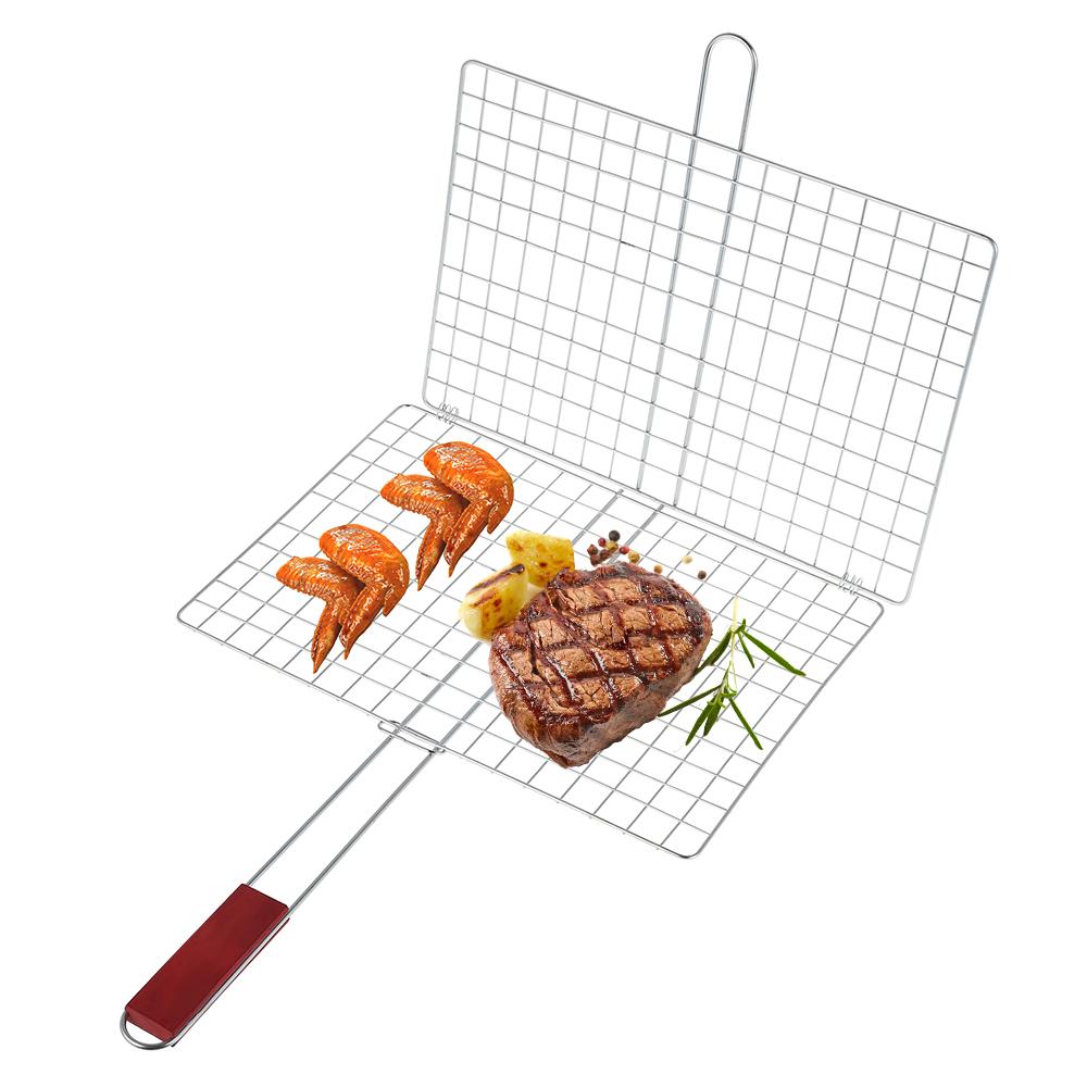 1/2Pcs Grill Basket Folding Portable Stainless Steel BBQ Grill Basket with Handle for Fish Vegetables Shrimp Cooking Accessories