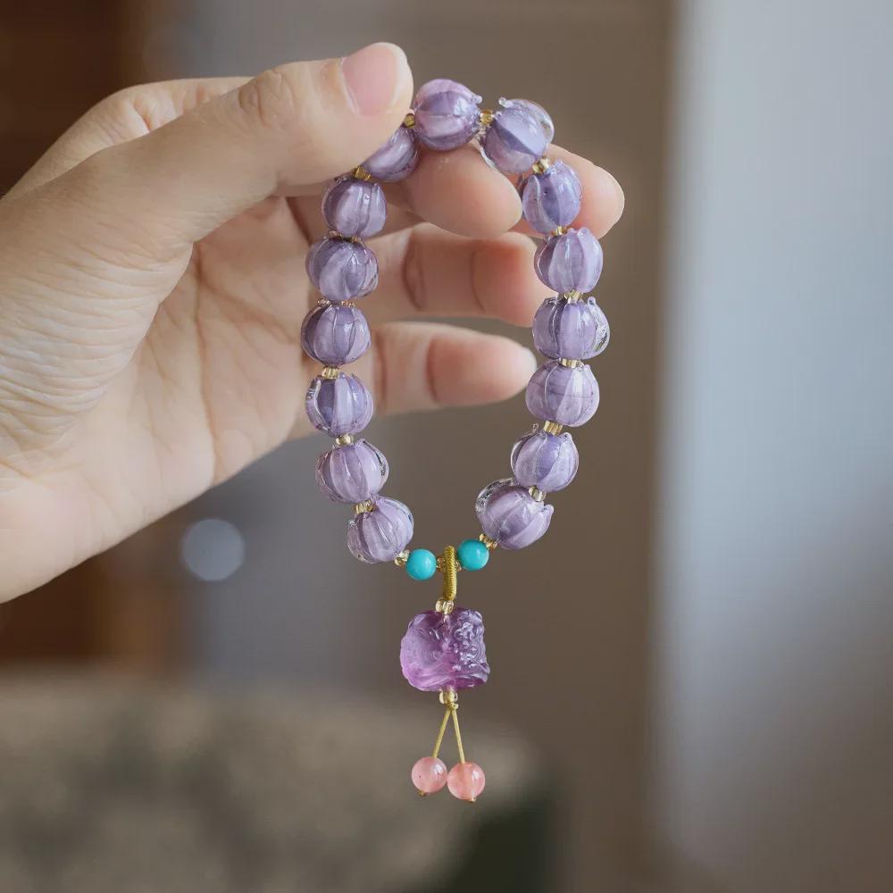 Temple-Style Fluorite Lion Bracelet - Ethnic Design for Women