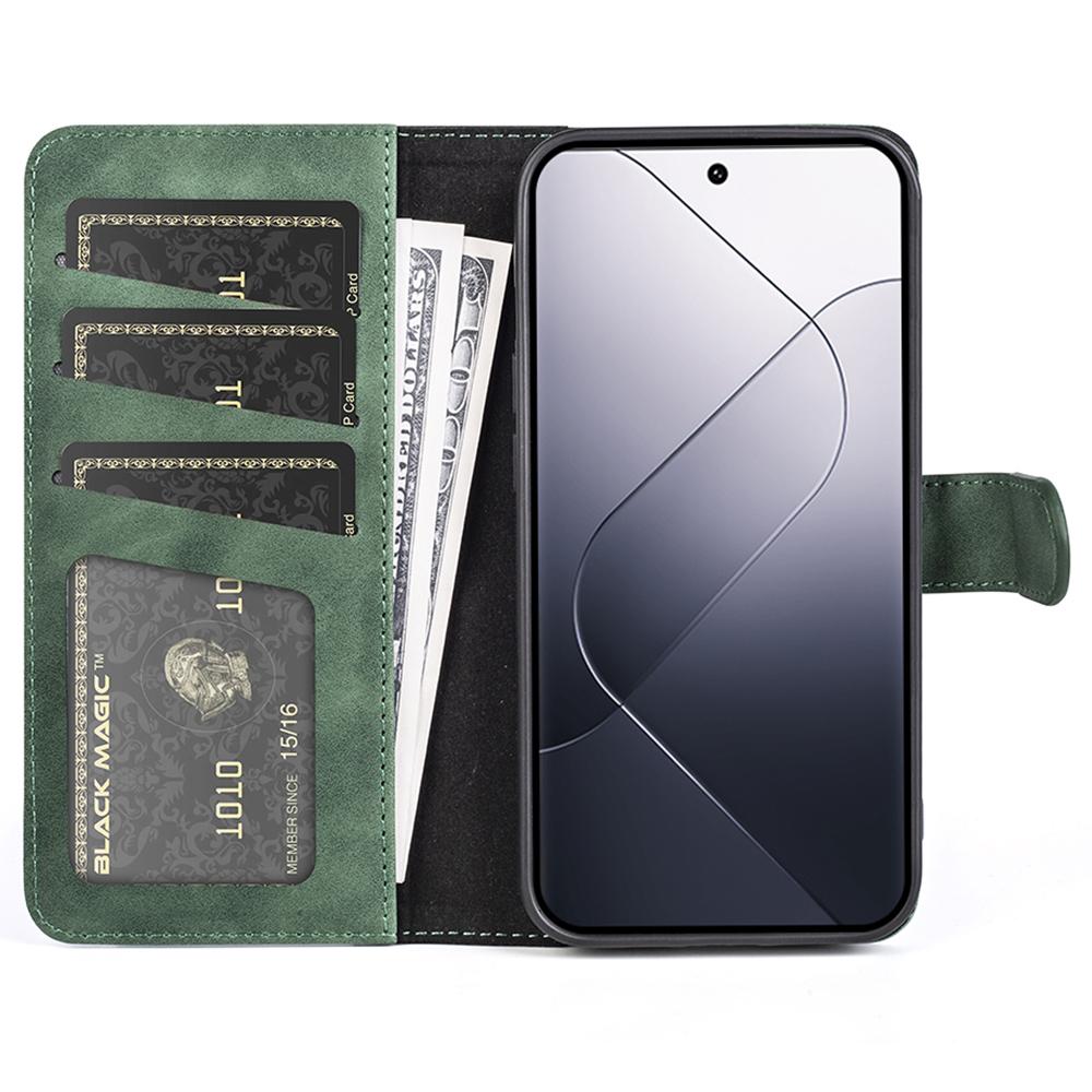 

For Xiaomi 14 Case Color Splicing PU Leather Phone Wallet Cover Green