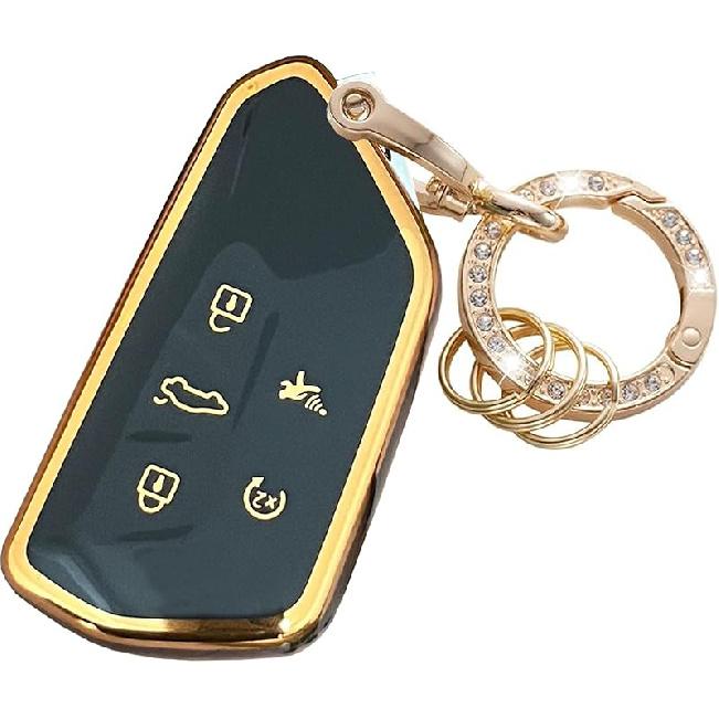 For VW Volkswagen Key Fob Cover Key Fob Shell With KeyChain Fit For VW ID4 ID3 MK8 Golf GTI Skoda Octavia Smart Key (Gold-White)