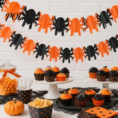 Decorative Holiday Cloth 5 Pcs 10FT Halloween Banner, Spooky Spider Bat Skull Ghost Themed Party Decorations Pumpkin Hanging Bunting Garland