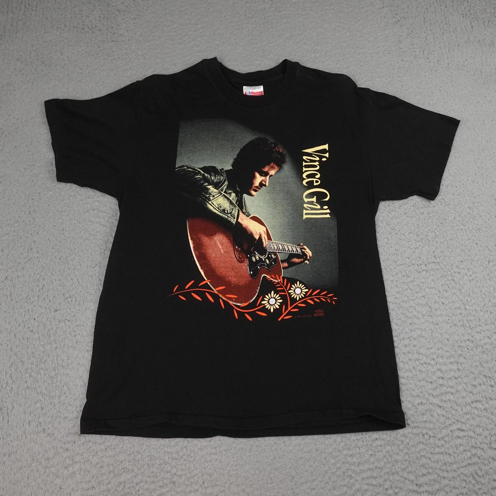Vintage Vince Gill Shirt Mens Large Black 1992 Country Music Tee USA Made Hanes S