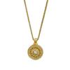Handcrafted Filigree Hollow Pendant Necklace With Eight Treasure Compass Motif Vintage Gold-Tone Alloy Jewelry Women