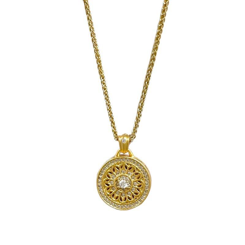 Handcrafted Filigree Hollow Pendant Necklace With Eight Treasure Compass Motif Vintage Gold-Tone Alloy Jewelry Women
