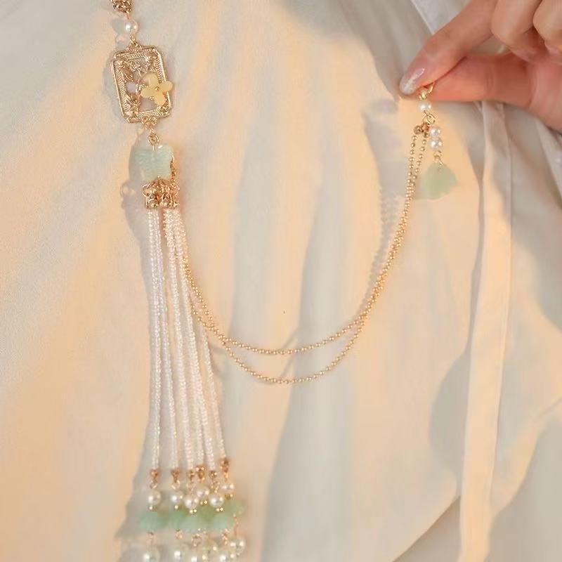 Imitationsperle Damen Hanfu Ornament Schmuck Langer Hängender Quaste Cheongsam Accessoires Legierung Cheongsam Gepresstes Revers