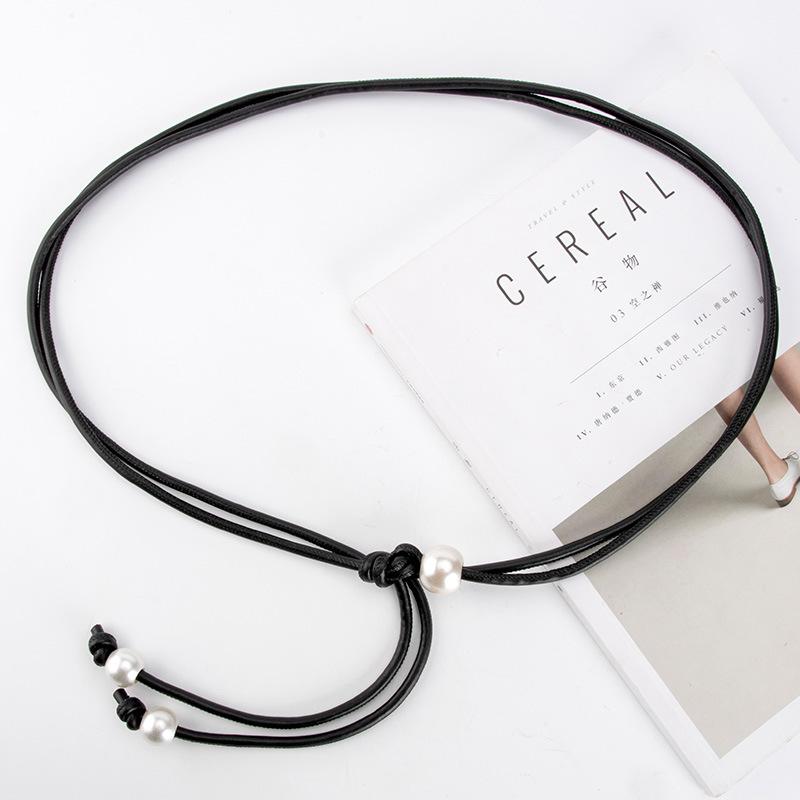 Simple Pearl Pu Rope Belt Women'S Decorative Sweater Dress Knotted Body Waist Chain Women