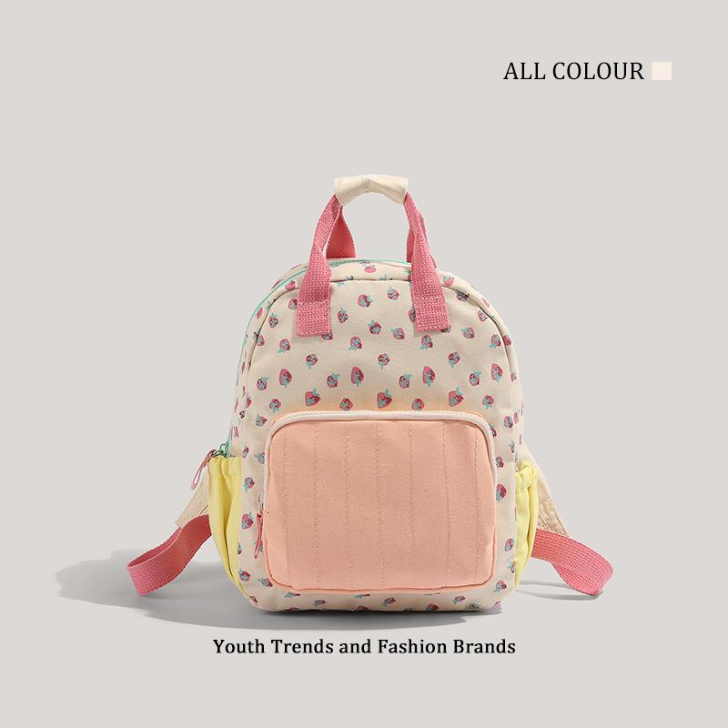 

Женский холщовый рюкзак с принтом клубники, контрастный цвет, милый рюкзак бежевый